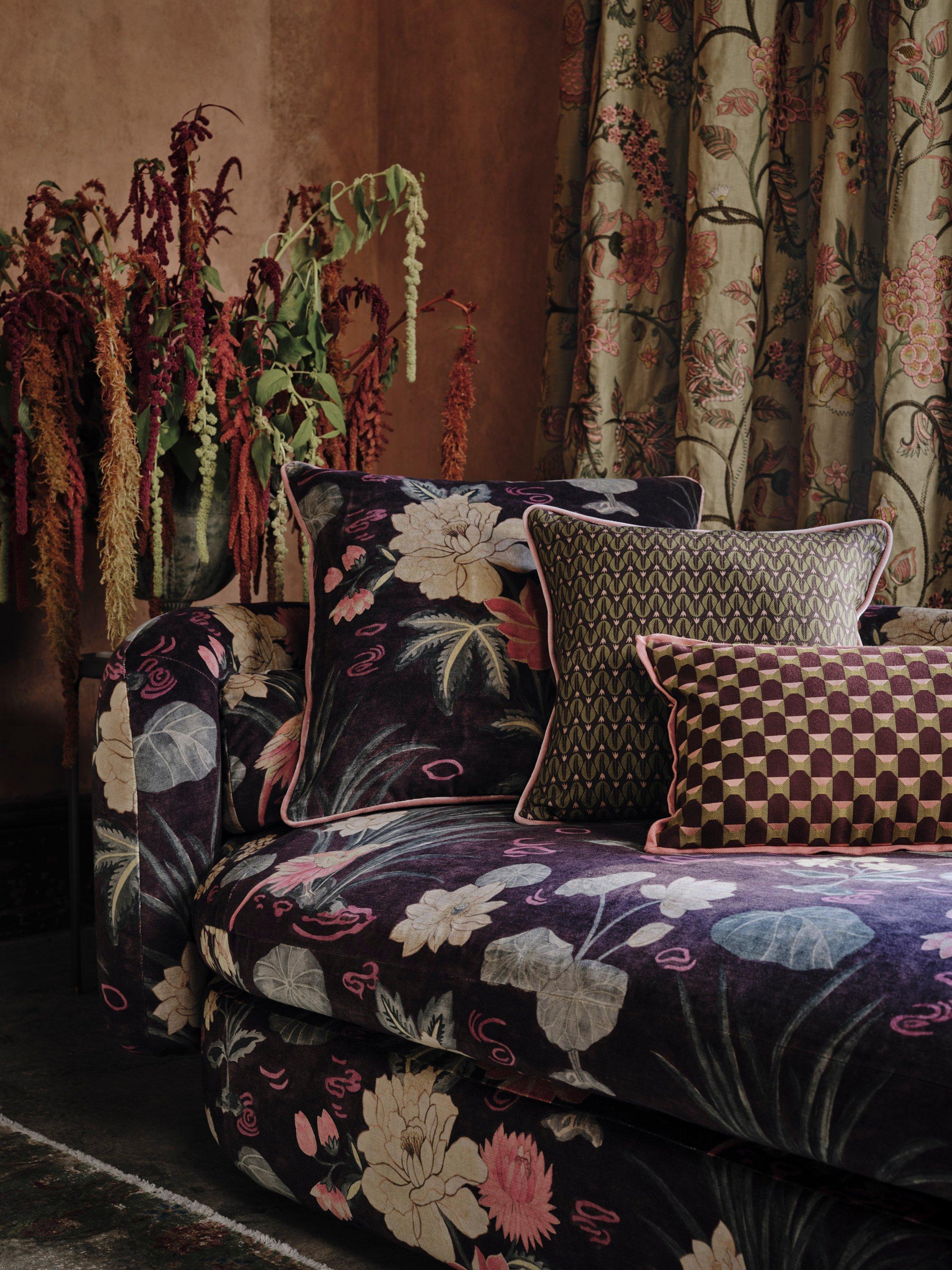 Liberty London Lotus Garden velvet furnishing fabric (British brand)