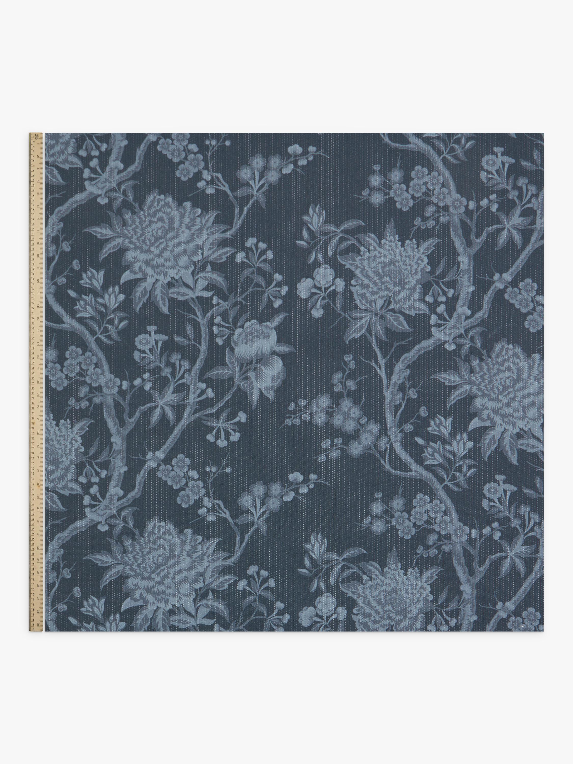 Liberty London porcelain flower furnishing fabric in ink (British brand)