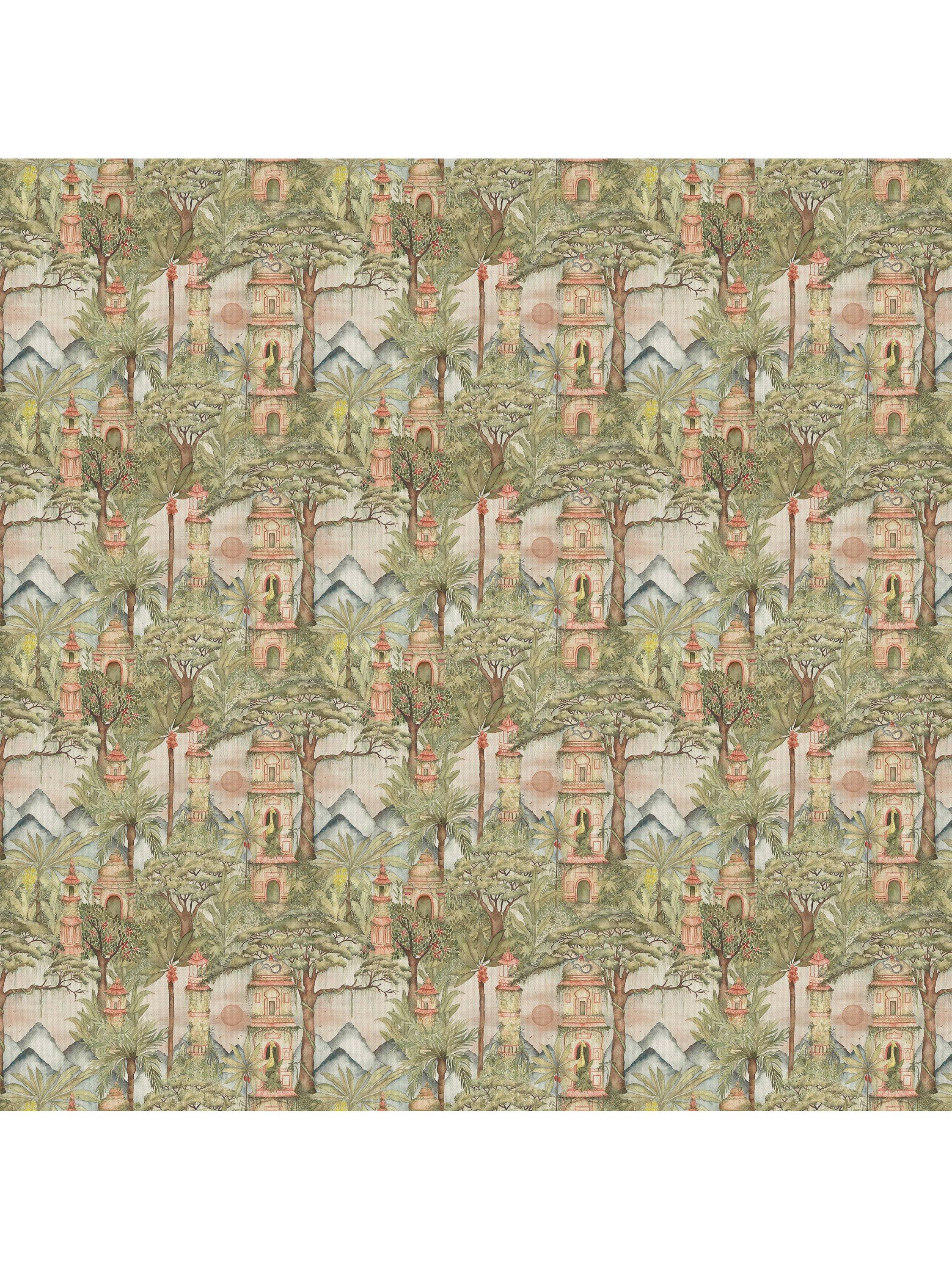 Voyage Eden Ruins green furnishing fabric (British brand)