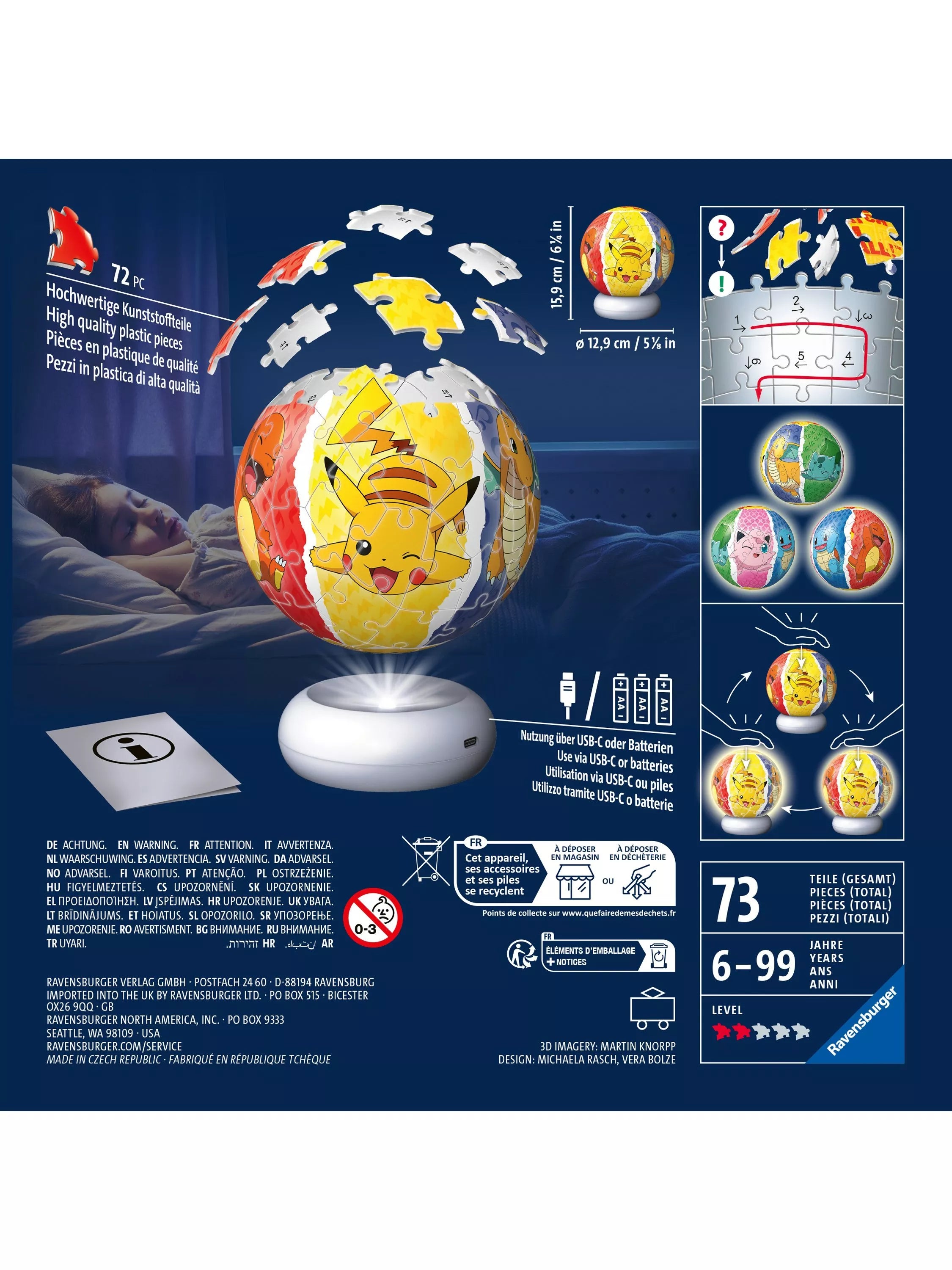 Ravensburger Pokémon 3D puzzle ball nightlight 72 piece, imported from the UK