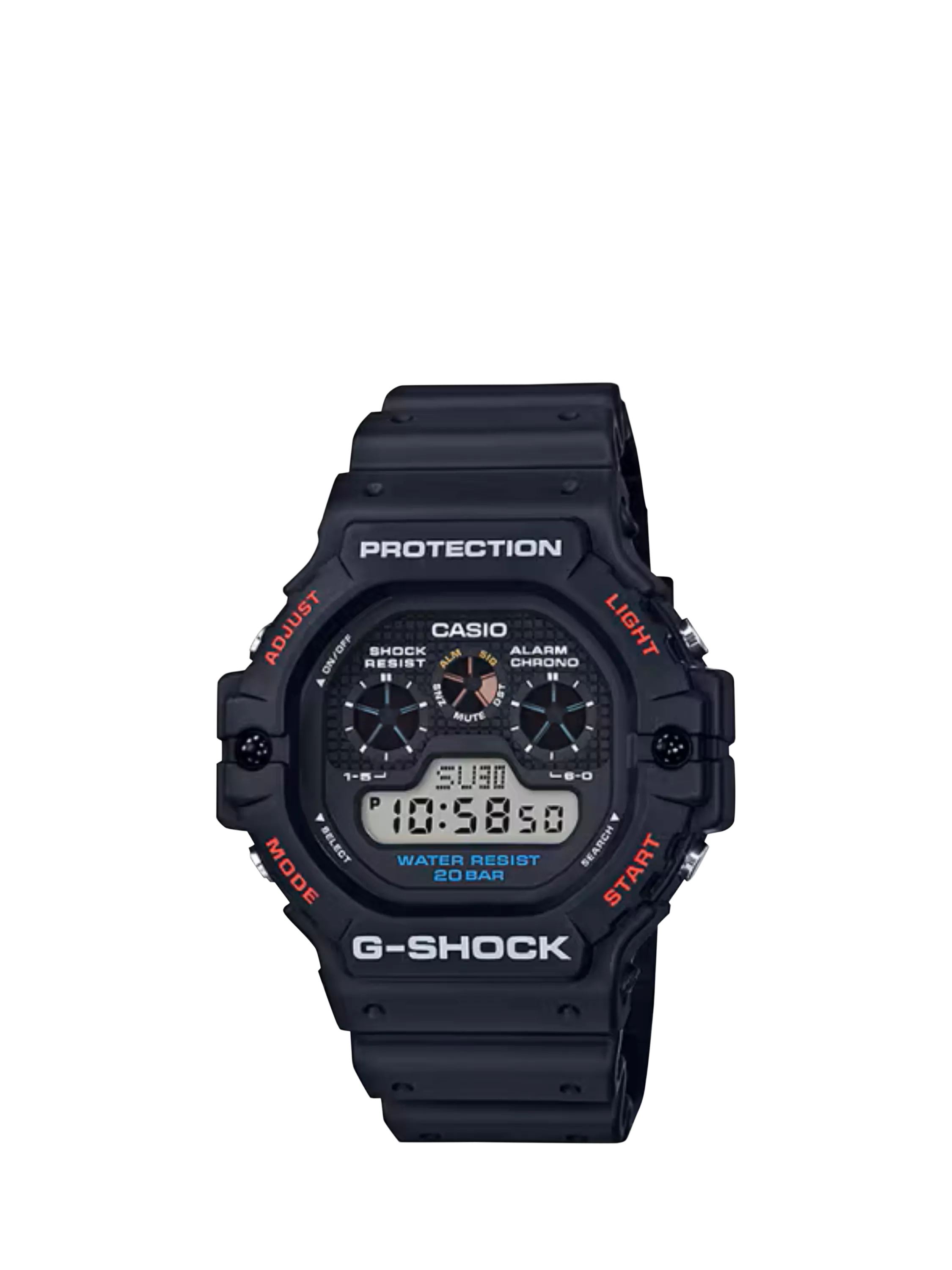 Casio G-SHOCK octagonal black men's digital watch (British brand)