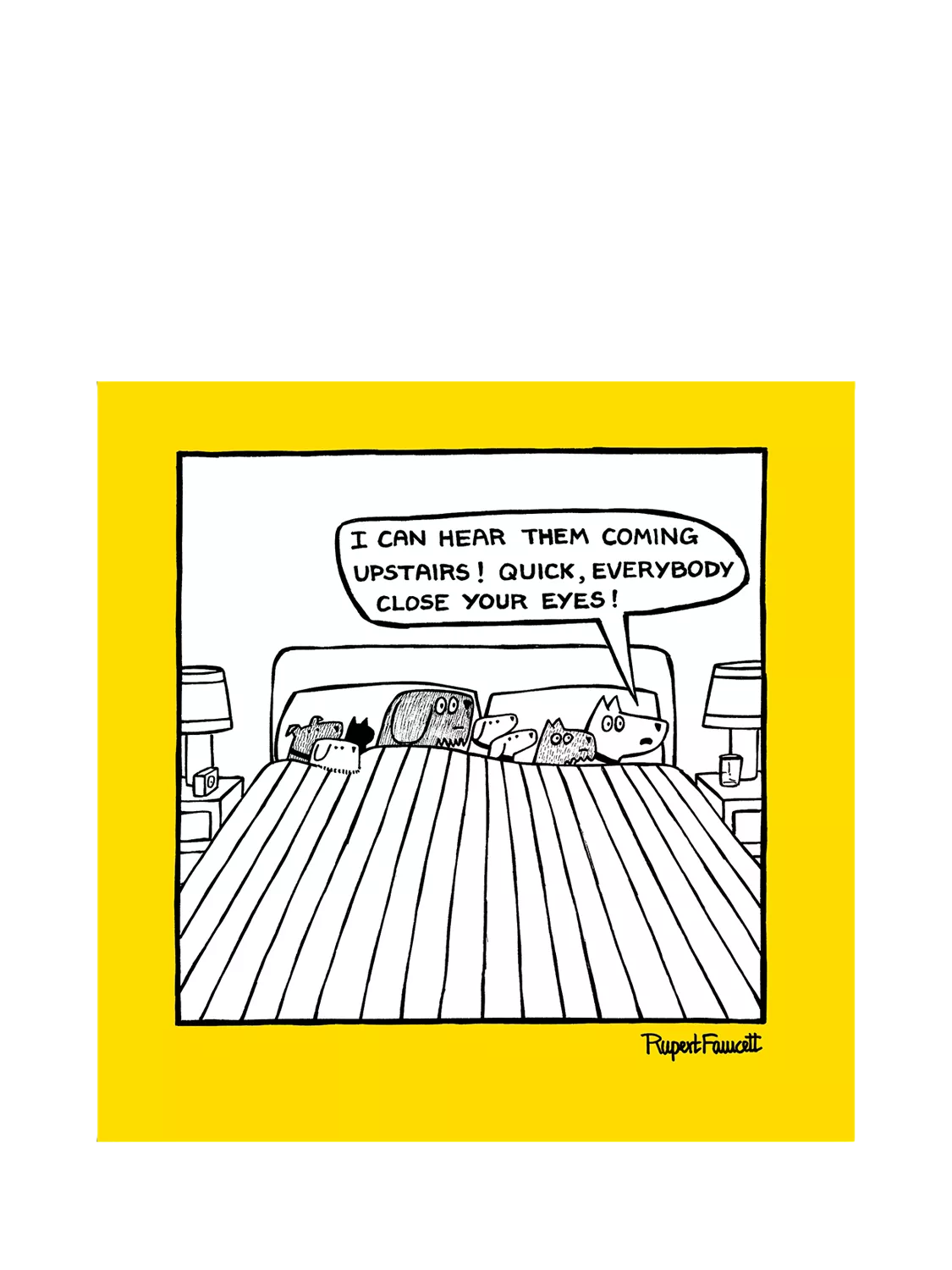 Woodmansterne greeting card 8 Dogs In A Double Bed, UK version