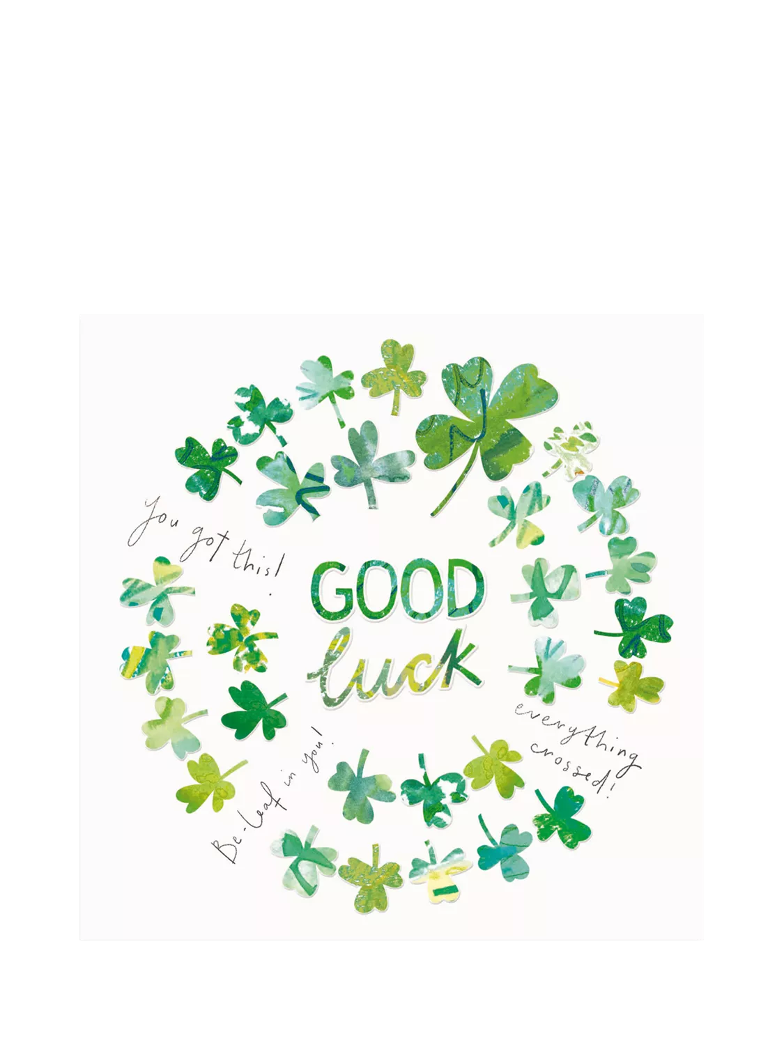 Woodmansterne Circle Of Clovers good luck greeting card (British brand)