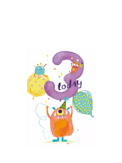 John Lewis Woodmansterne Cute Monster 3rd Birthday Card- Buy online at McGrocer