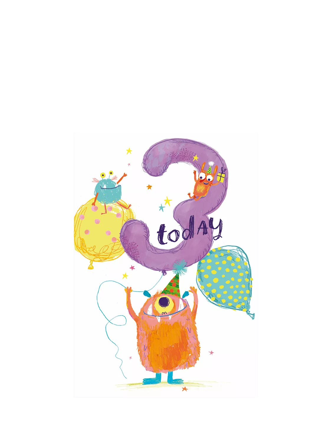 Woodmansterne Cute Monster 3rd birthday card - British product