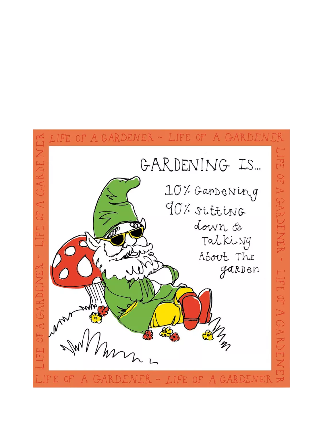 Woodmansterne garden gnome greetings card, imported from the UK