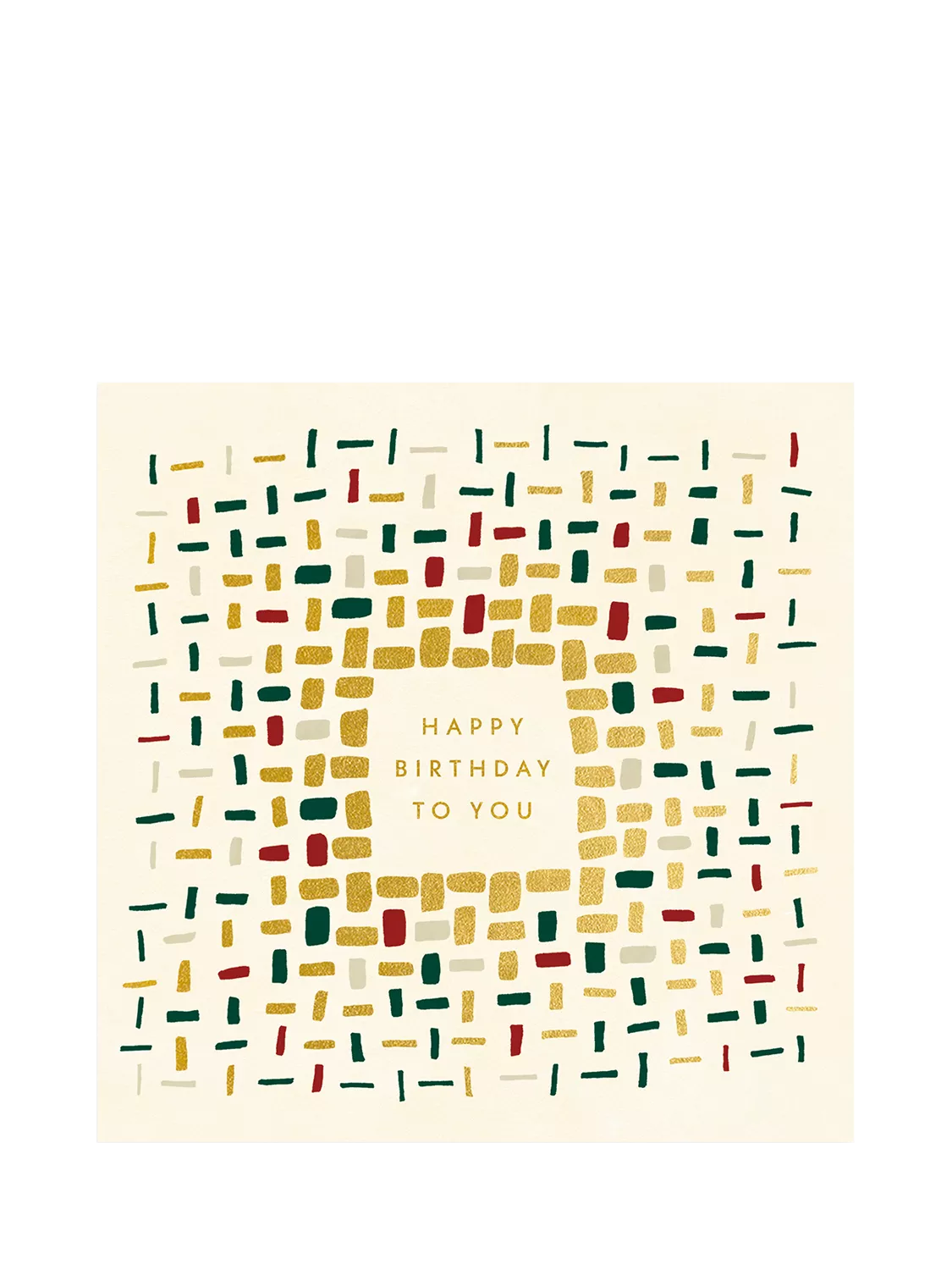Woodmansterne gold red blue dashes birthday card (British brand)