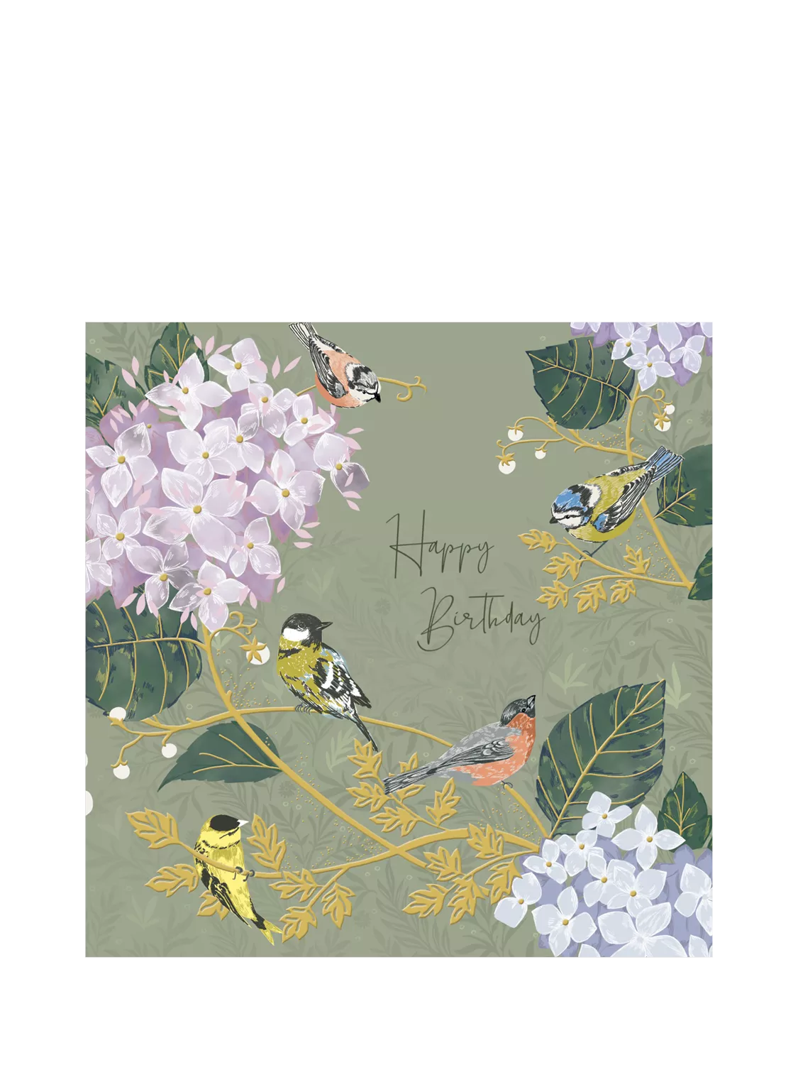 Woodmansterne Hydrangeas & Birds birthday card - British product