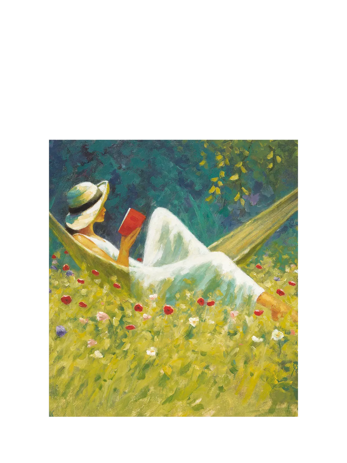 Woodmansterne lady reading the paper blank greeting card (British brand)
