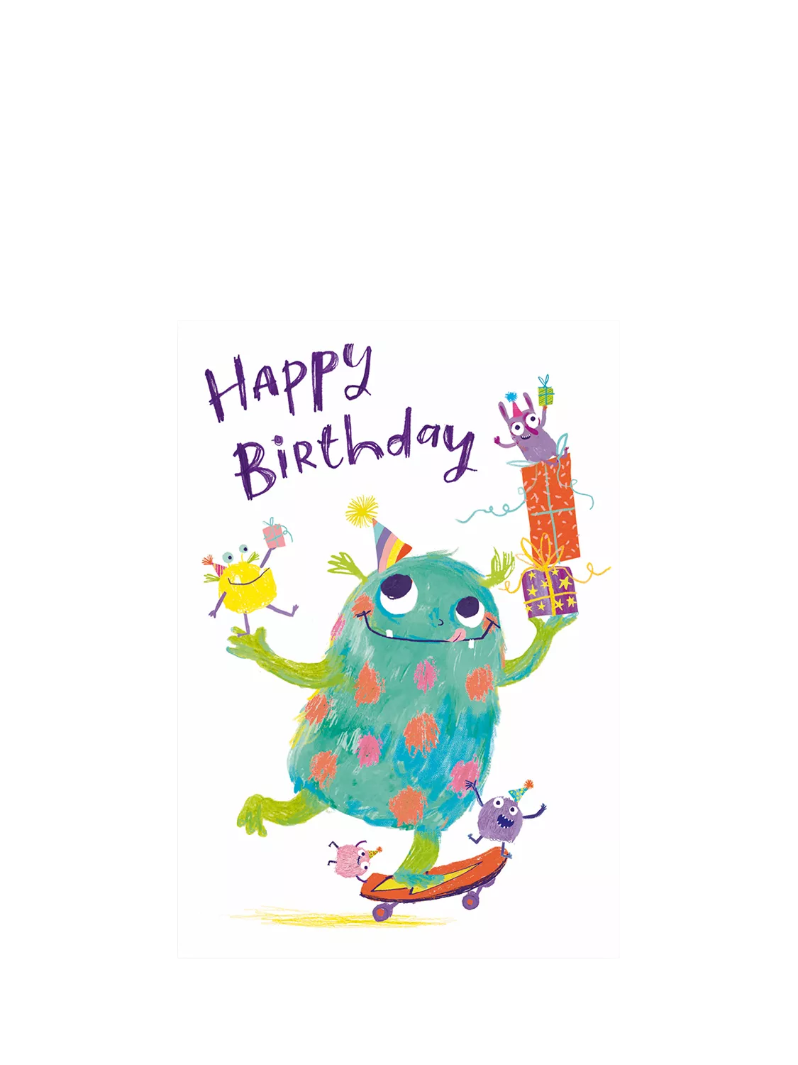 Woodmansterne monster skateboard birthday card, UK version