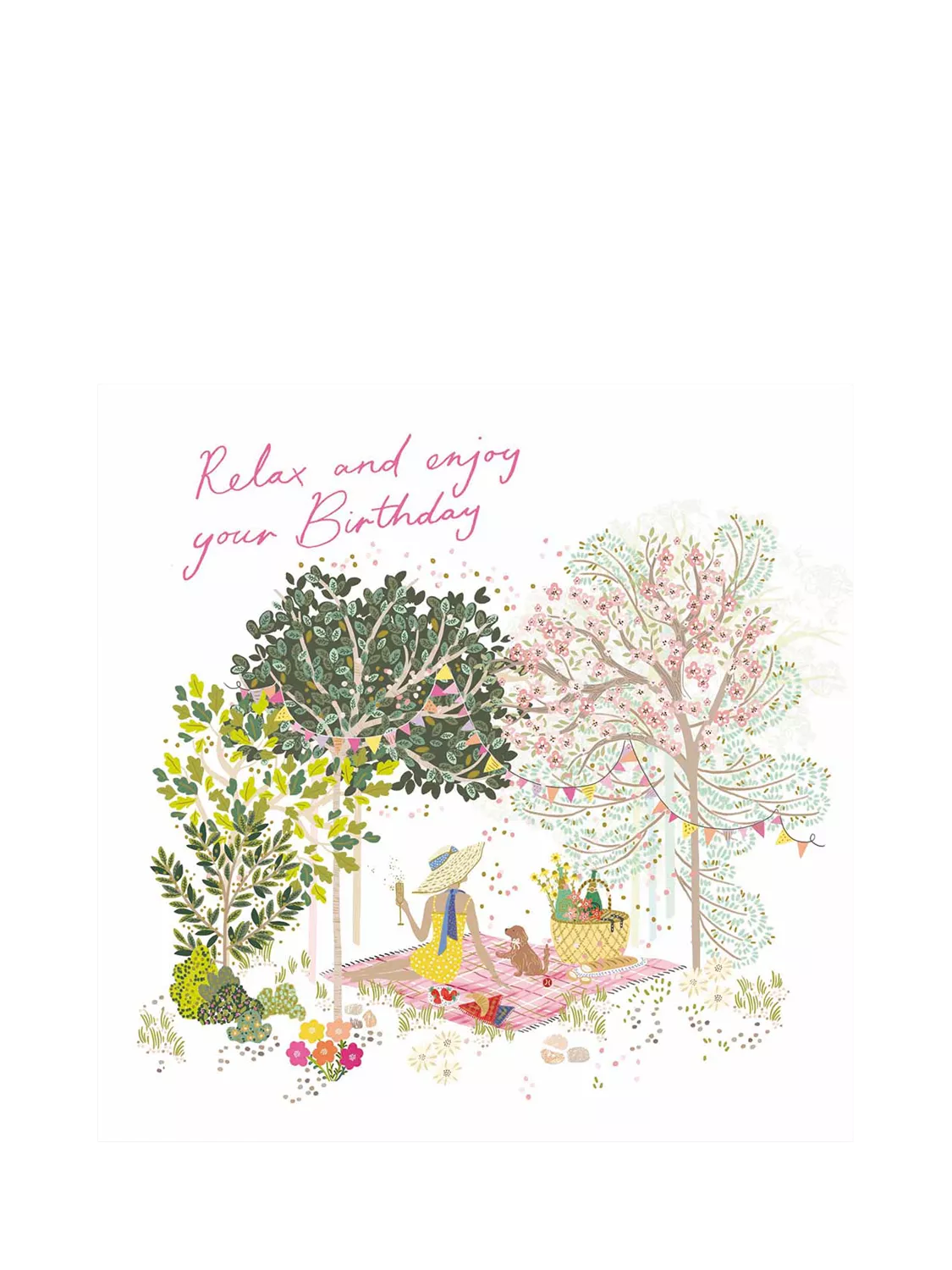 Woodmansterne birthday card woodland picnic scene pink envelope - British product