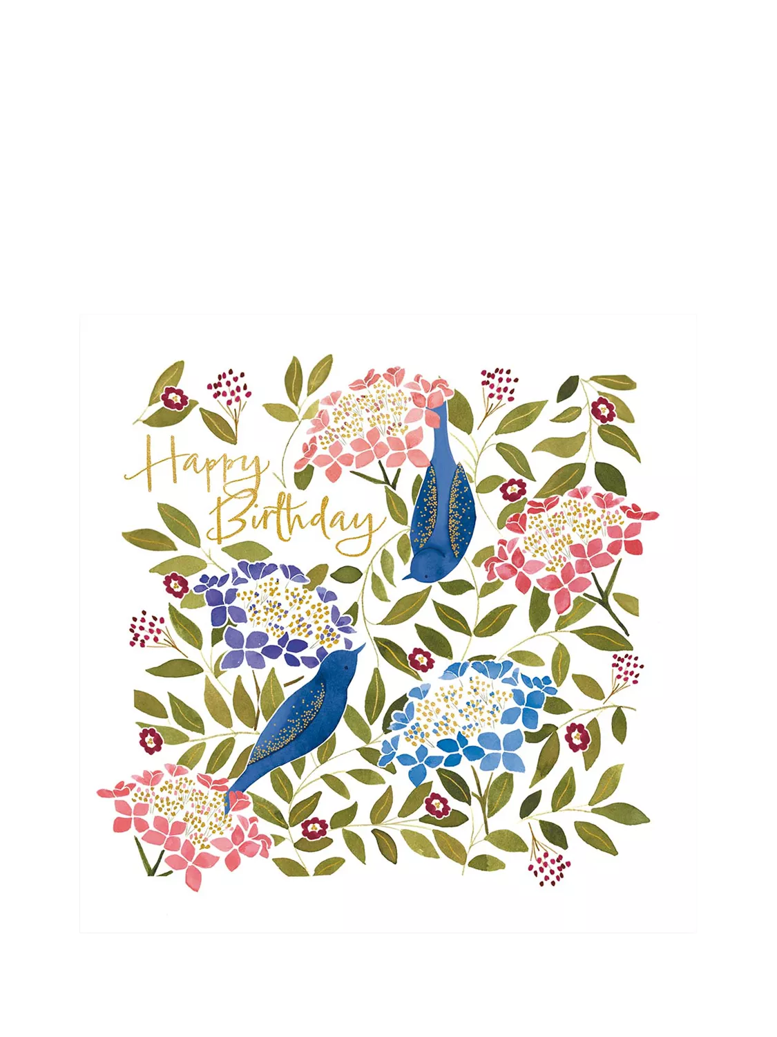 Woodmansterne Birds & Hydrangeas birthday card - British product