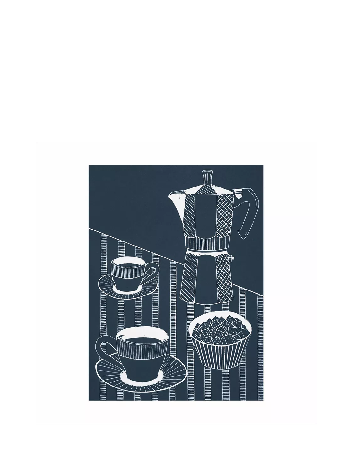 Leaf Moka Pot & Cups greeting card, imported from the UK