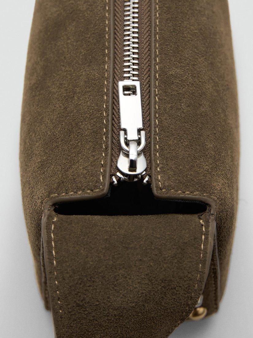 Mango Indira suede studded crossbody bag khaki, UK version