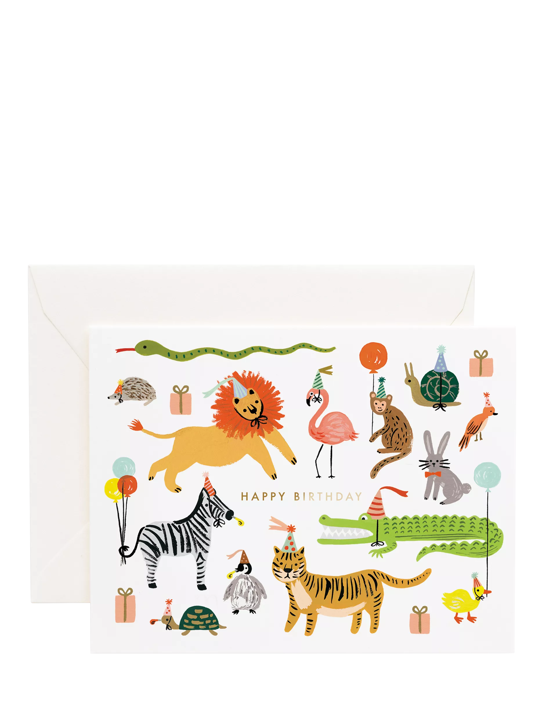Rifle Paper Co Party Animals birthday card with foil, imported from the UK
