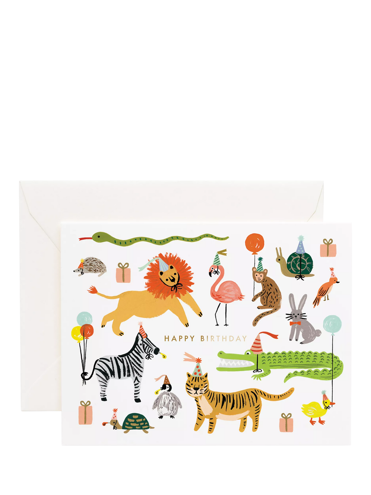 Rifle Paper Co Party Animals birthday card with foil, imported from the UK