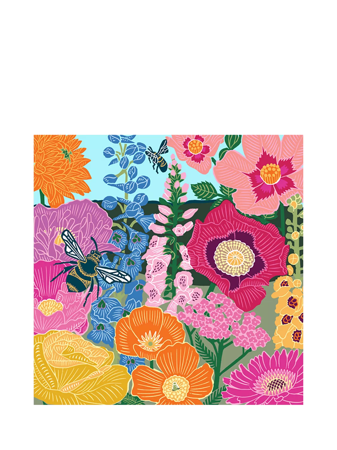 Art File Bees & Hollyhocks blank greeting card, UK version