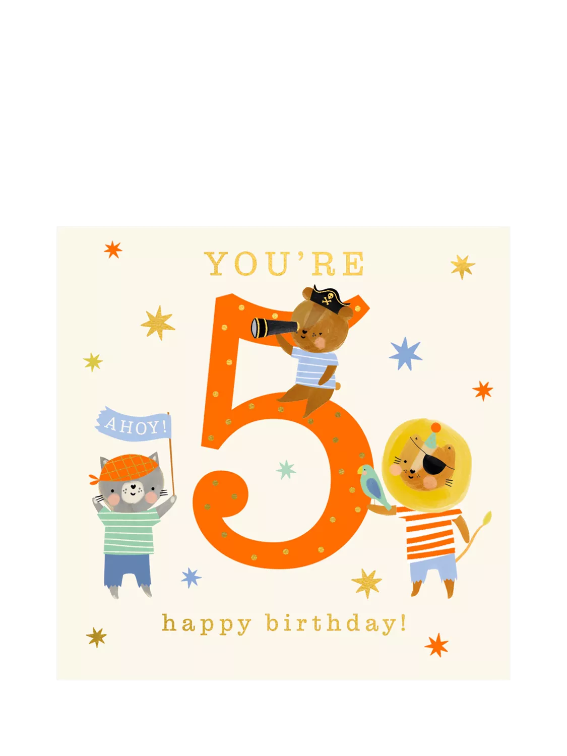 Art File Pirate Animals 5th Birthday Card - British product