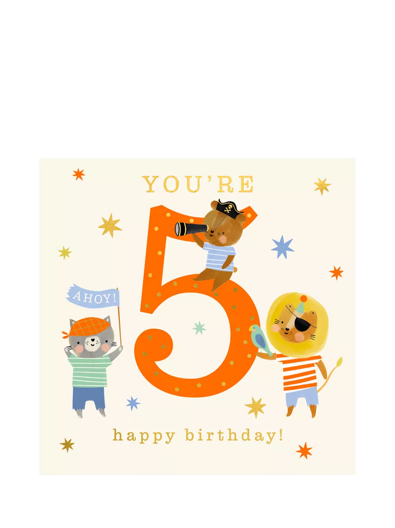 Art File Pirate Animals 5th Birthday Card - British product