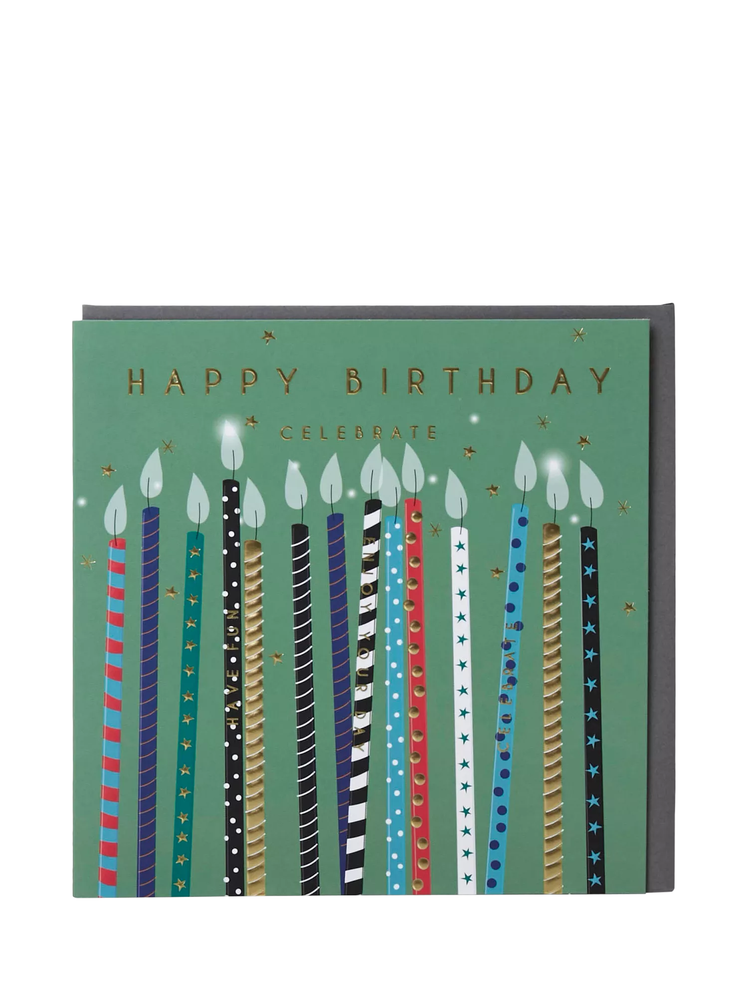 Belly Button Designs patterned candles birthday card, imported from the UK