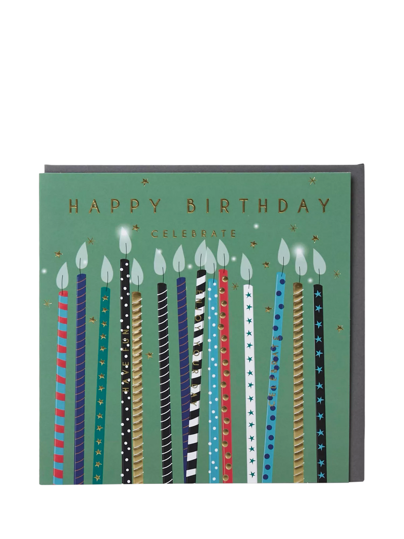 Belly Button Designs patterned candles birthday card, imported from the UK
