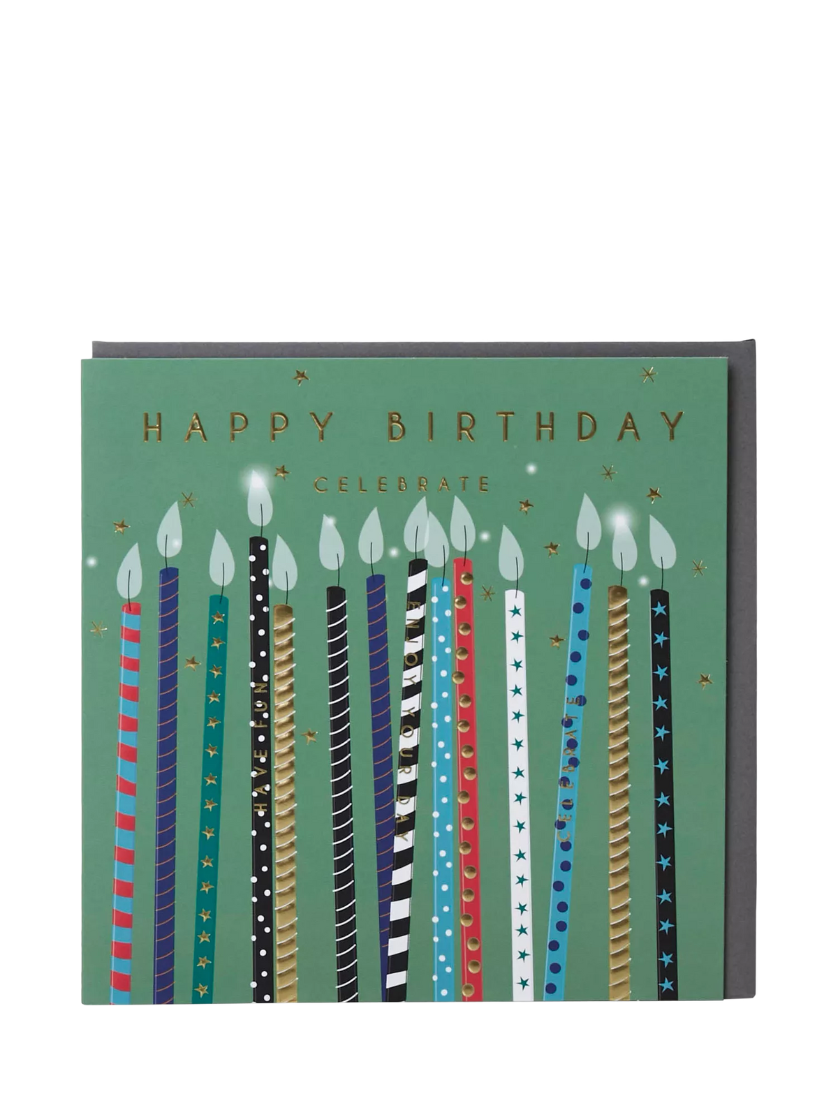 Belly Button Designs patterned candles birthday card, imported from the UK