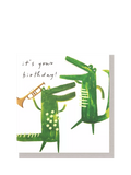 Caroline Gardner birthday card with crocodile and trumpet design (British brand)