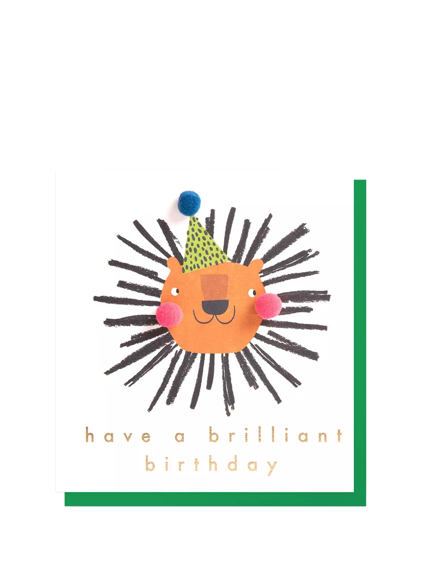 Caroline Gardner lion party hat birthday card, imported from the UK