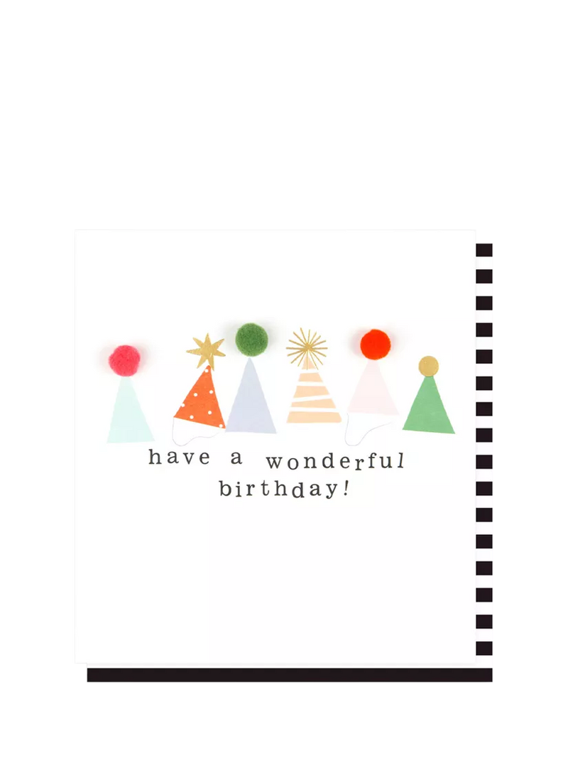 Caroline Gardner pom pom party hats birthday card (British brand)