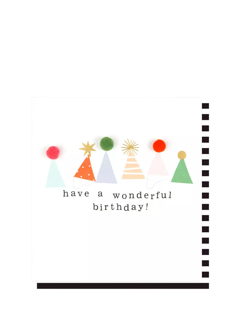 Caroline Gardner pom pom party hats birthday card (British brand)