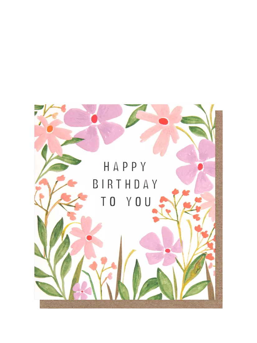 Caroline Gardner floral birthday card with brown envelope - British product