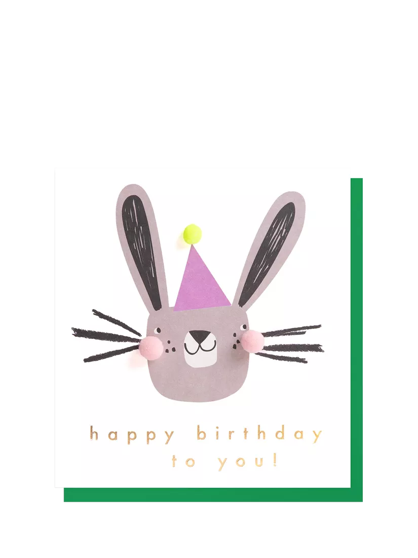 Caroline Gardner birthday card rabbit in party hat, UK version