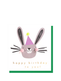 Caroline Gardner birthday card rabbit in party hat, UK version
