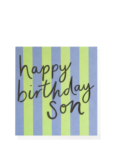 John Lewis Caroline Gardner Blue & Green Stripe Son Birthday Card- Buy online at McGrocer