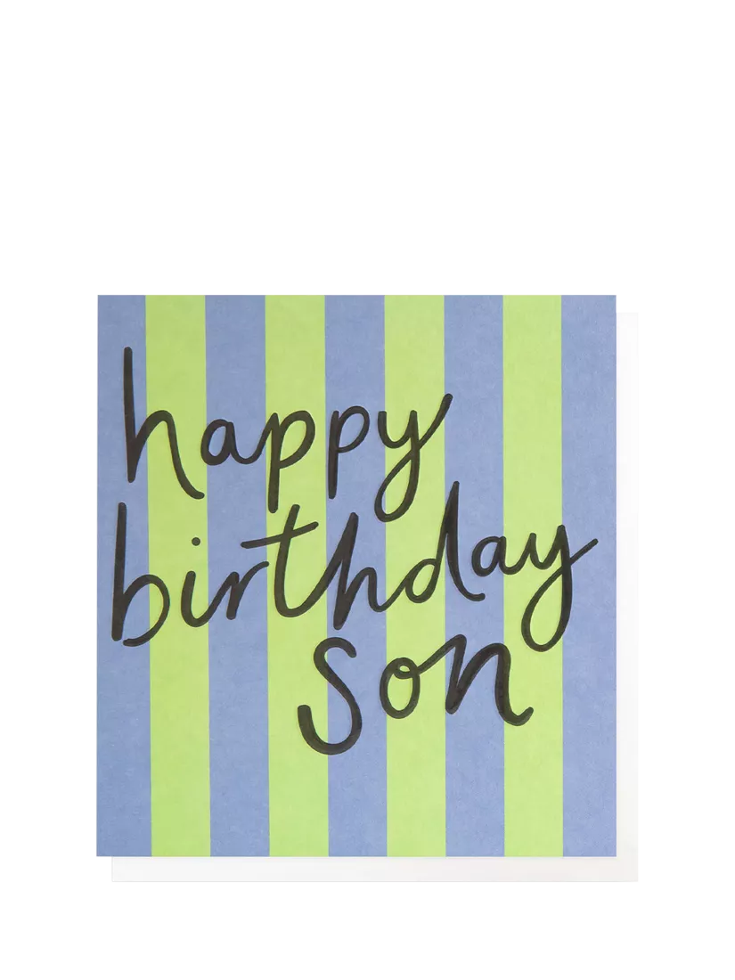Caroline Gardner blue and green stripe son birthday card, imported from the UK