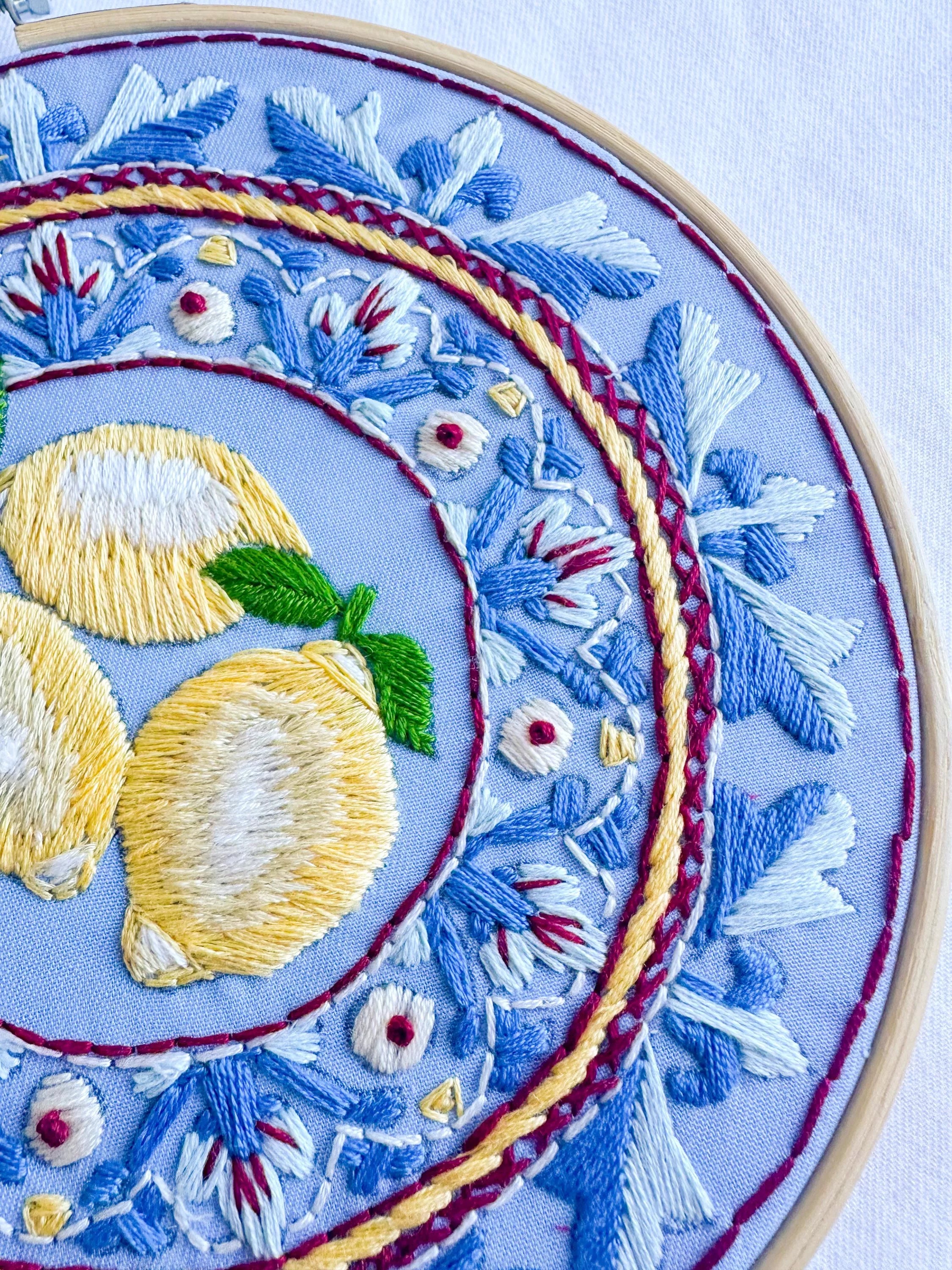 MakeBox & Co Amalfi Lemons plate embroidery kit 18cm (British brand)