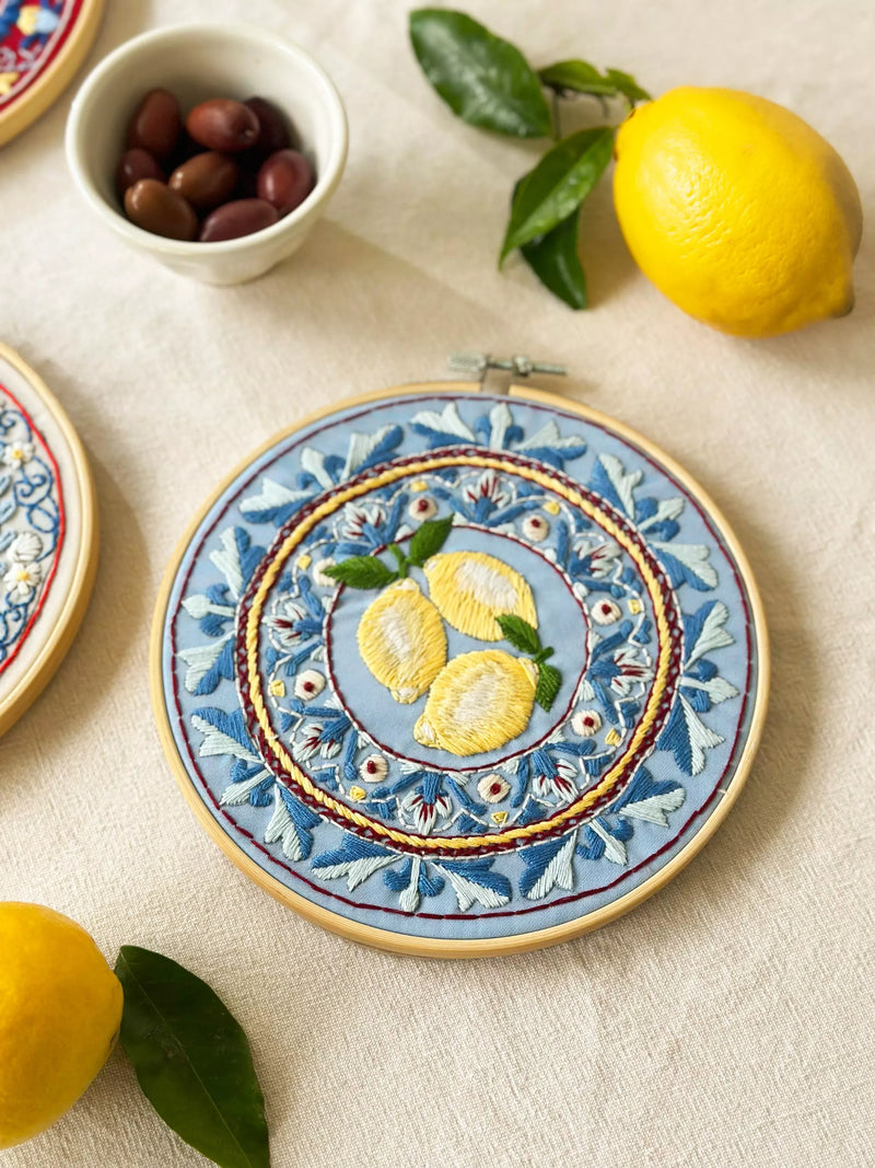 MakeBox & Co Amalfi Lemons plate embroidery kit 18cm (British brand)