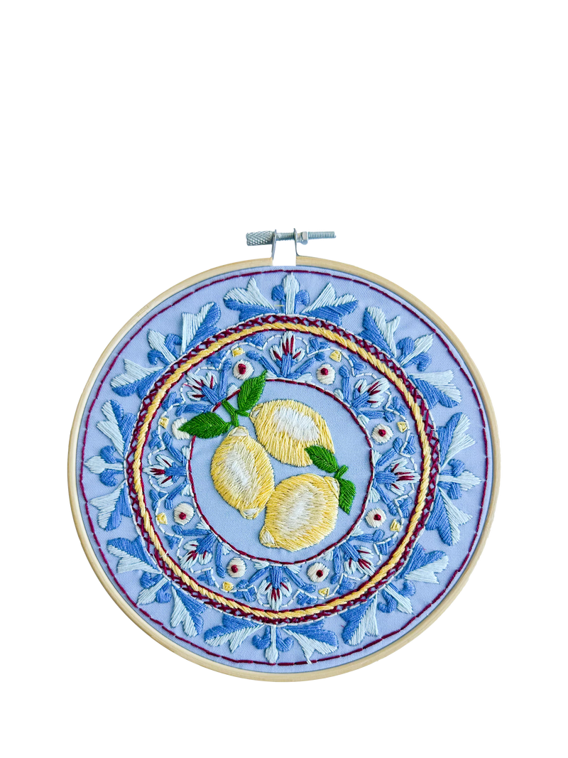 MakeBox & Co Amalfi Lemons plate embroidery kit 18cm (British brand)