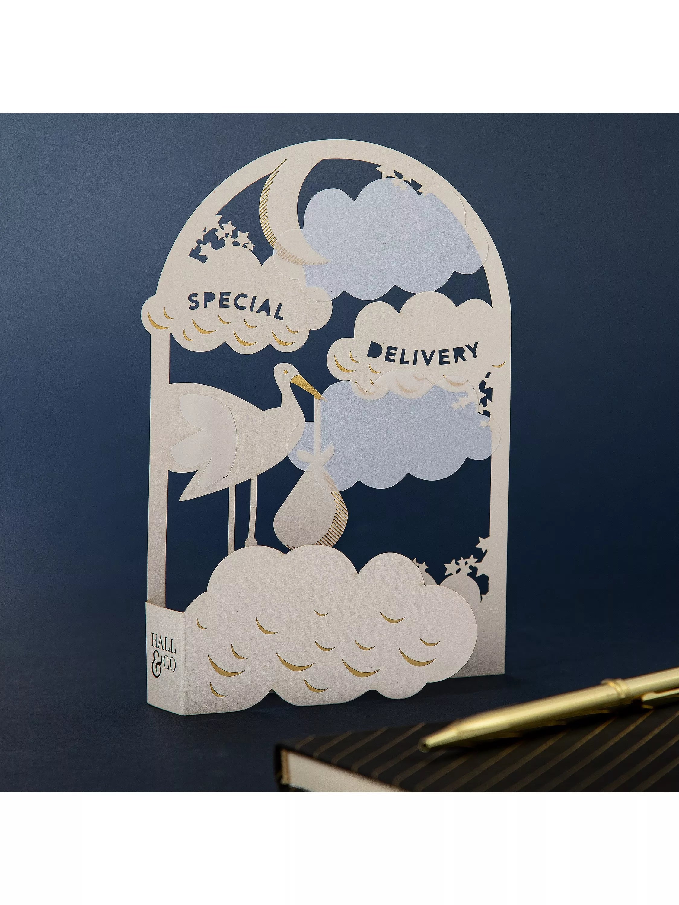 Hallmark 3D pop-up new baby card with stork design (British brand)