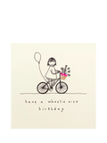 Ruth Jackson Wheelie birthday card with 3D embellishment - British product