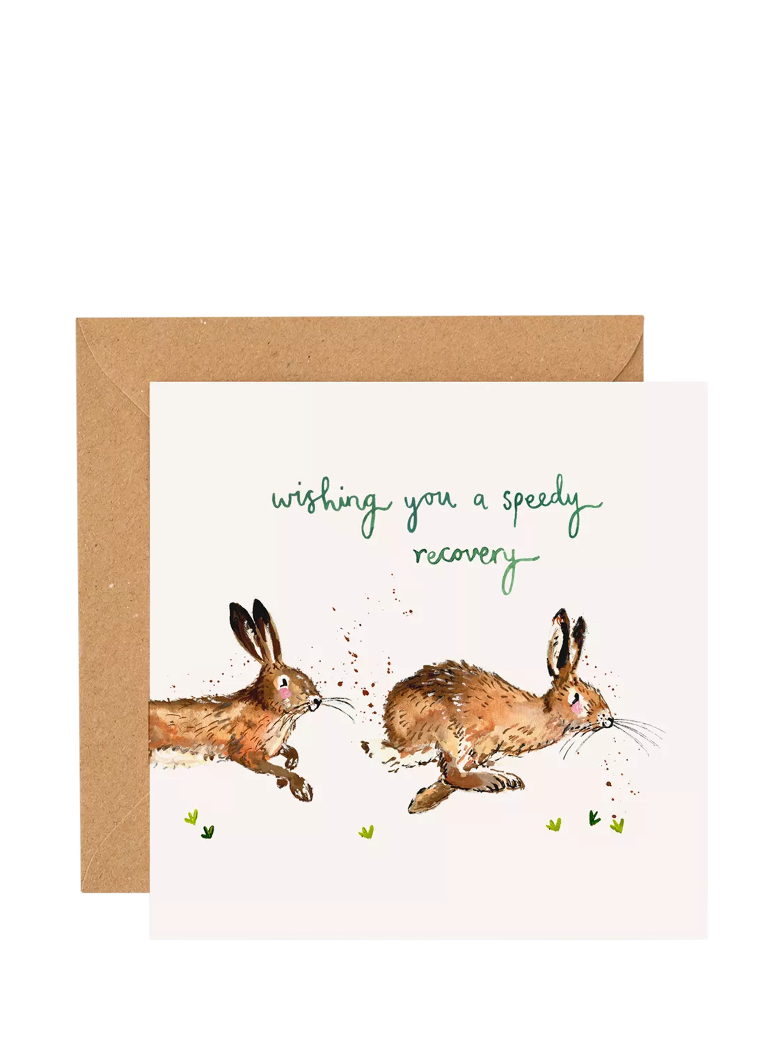 Louise Mulgrew Designs get well card with hares, blank inside - British product