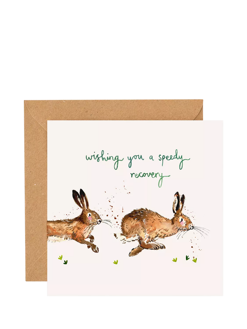 Louise Mulgrew Designs get well card with hares, blank inside - British product