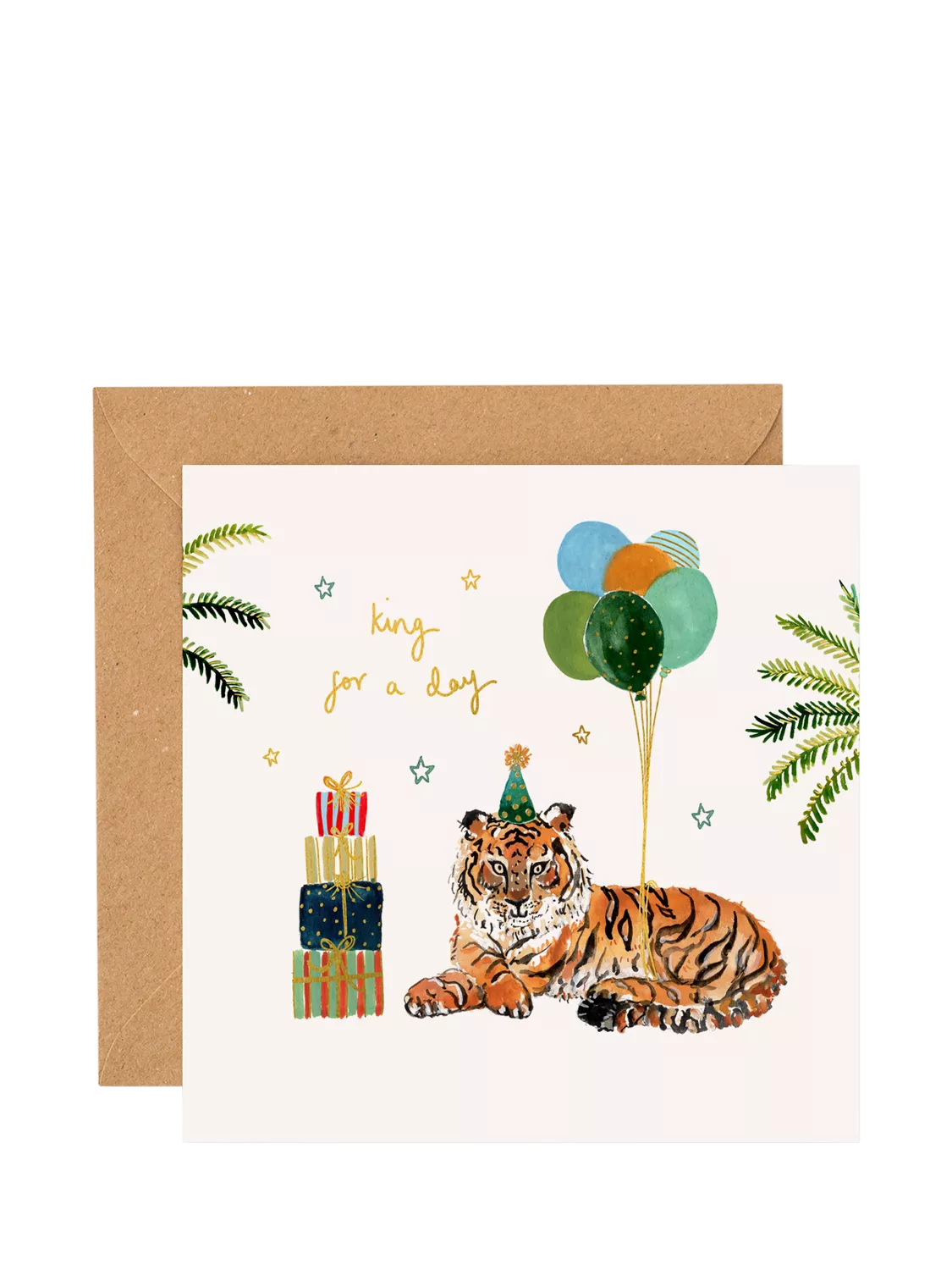 Louise Mulgrew tiger birthday card with brown envelope, imported from the UK