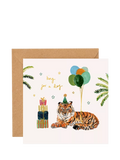 Louise Mulgrew tiger birthday card with brown envelope, imported from the UK