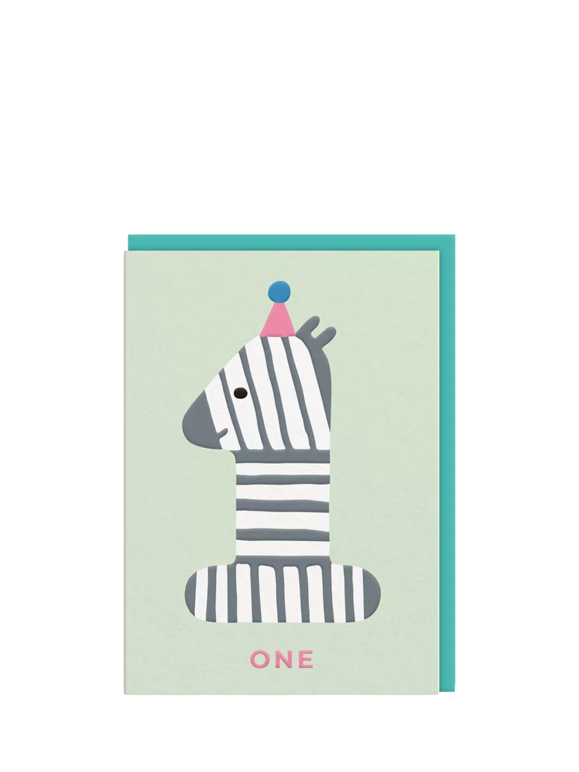 Ohh Deer zebra first birthday card (British brand)