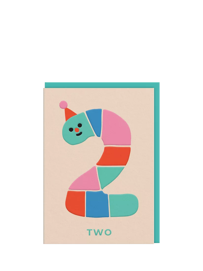 Ohh Deer rainbow worm 2nd birthday card H152xW108mm - British product
