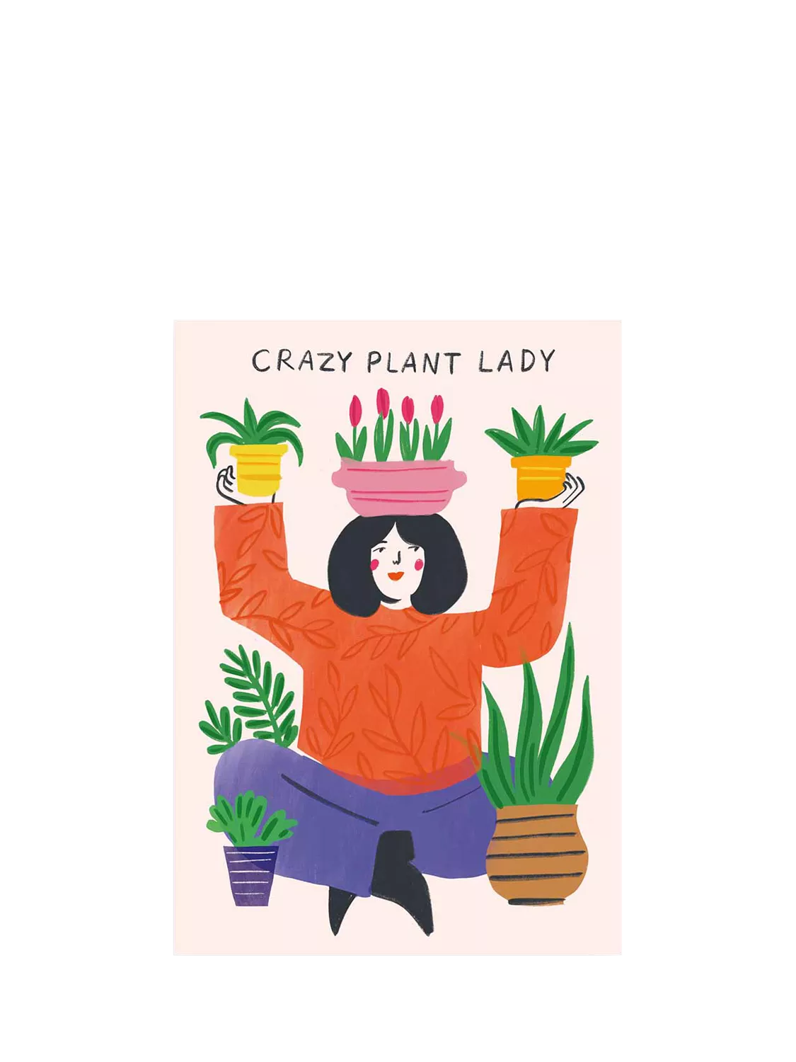 Kitty Kenda greeting card with lady surrounded by plants design (British brand)