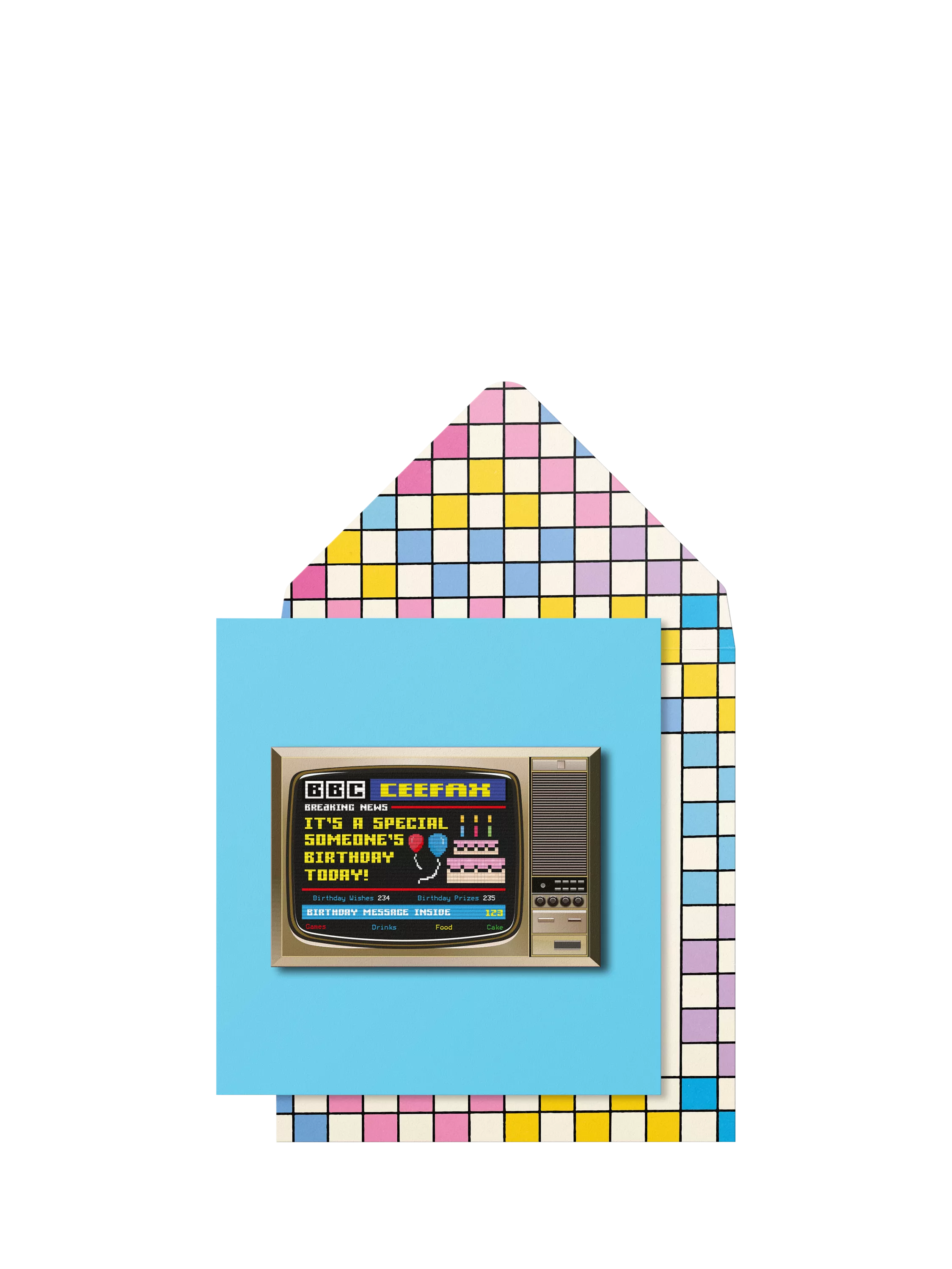 Tache Crafts Ceefax birthday card with 3D design, UK made
