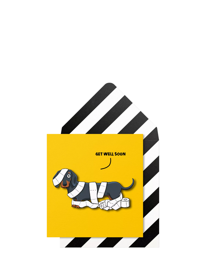 Tache Crafts Dachshund Get Well Soon card with envelope - British product