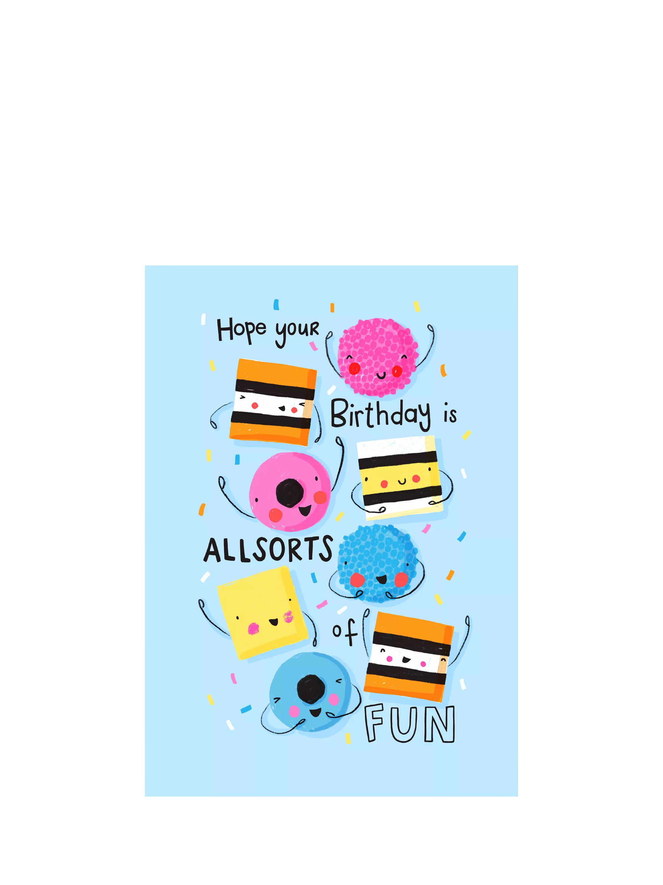 Nicola Watson Allsorts of Fun birthday card, blank inside (British brand)